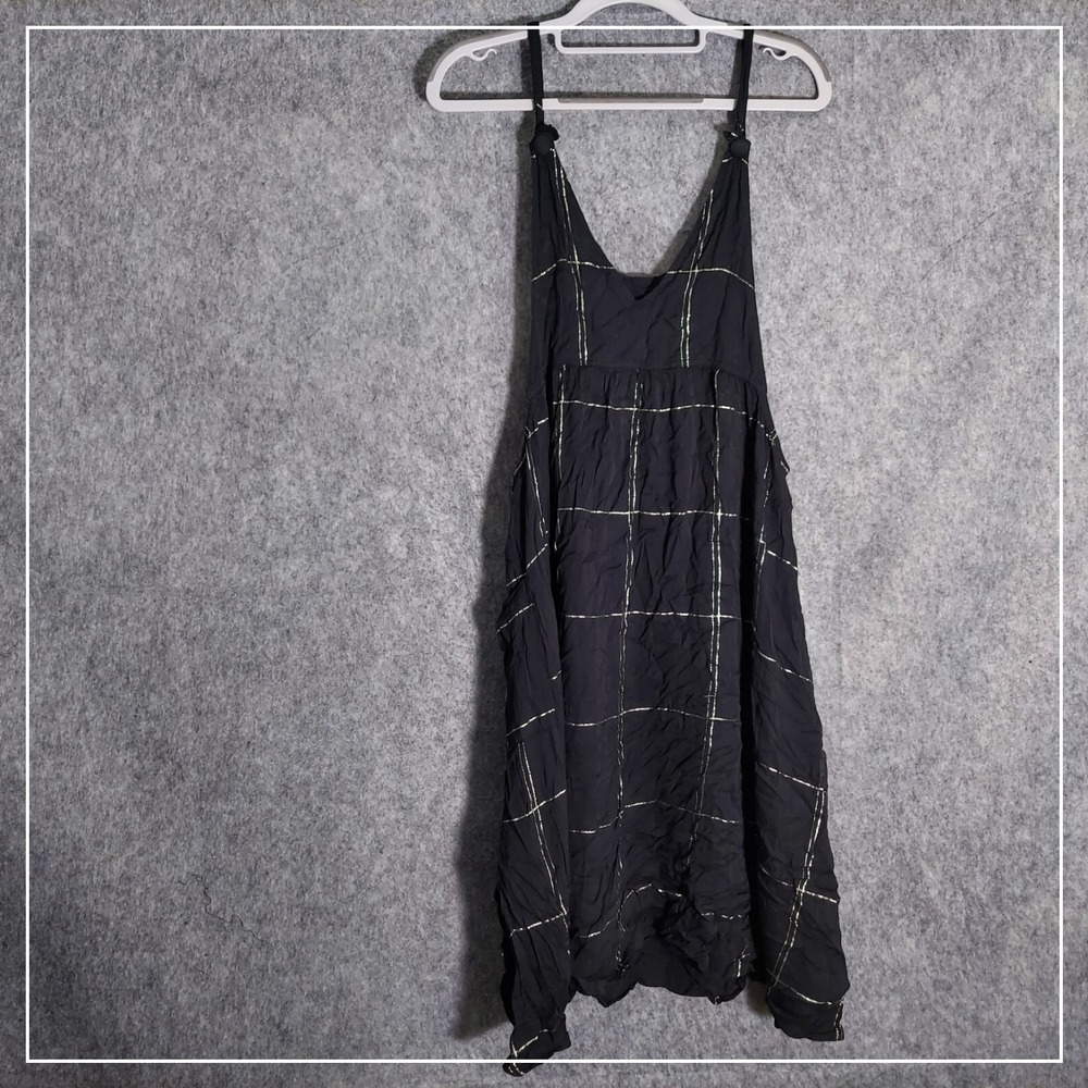 Knot Sisters Women XS Overall Dress Black Plaid Casual Lightweight Comfort Daily